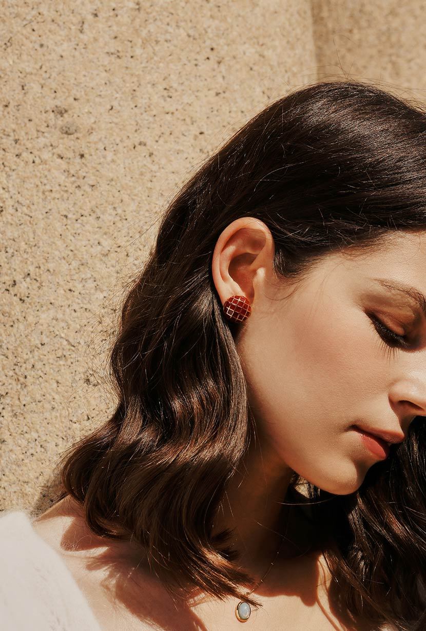 Red Vintage Enamel Stud Earrings