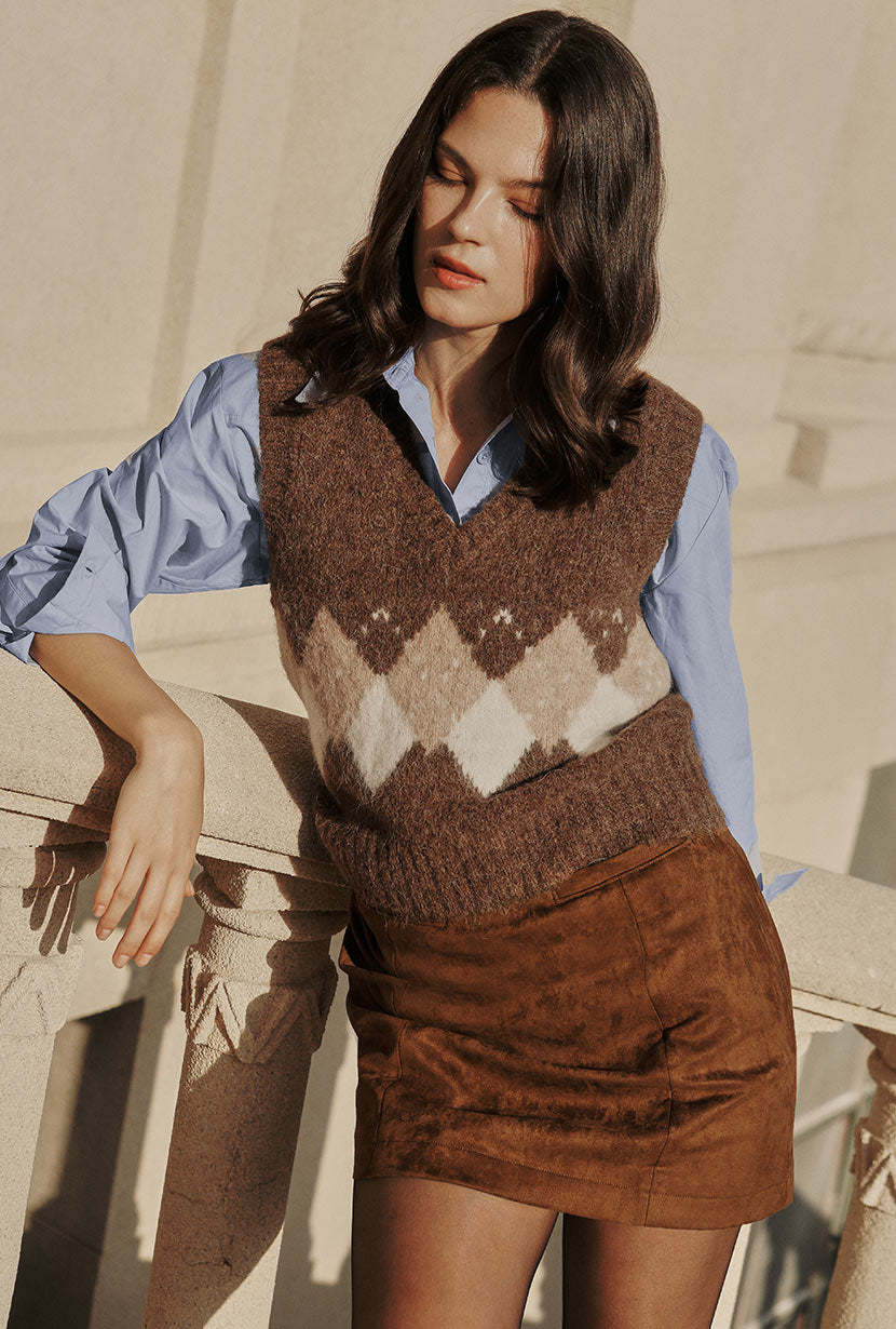 Danica Knitted Alpaca Vest - Brown