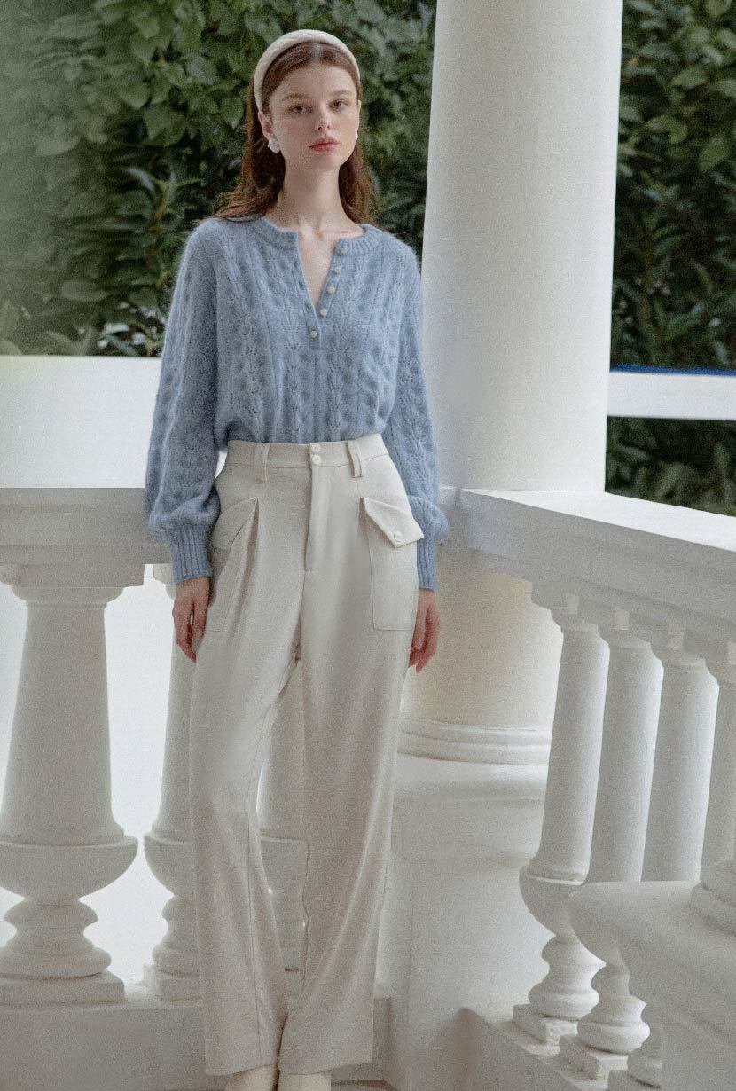 Paisley Mohair Sweater - Dusty Blue