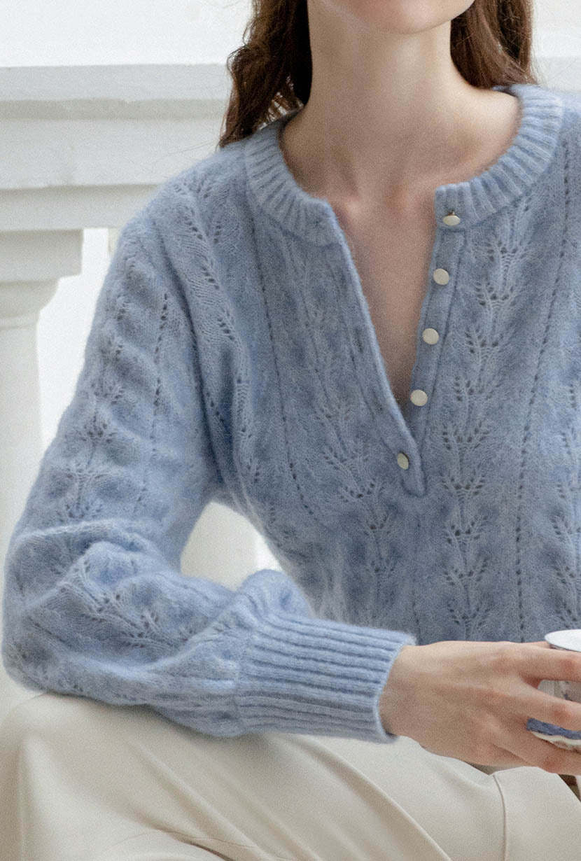 Paisley Mohair Sweater - Dusty Blue