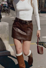 Viola Vegan Leather Belt with Chunky Buckle