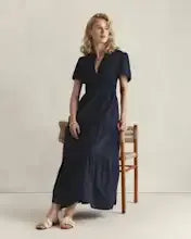 100% Organic Cotton Poplin Tiered Maxi Dress