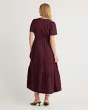 Washable Stretch Silk Tiered Maxi Dress