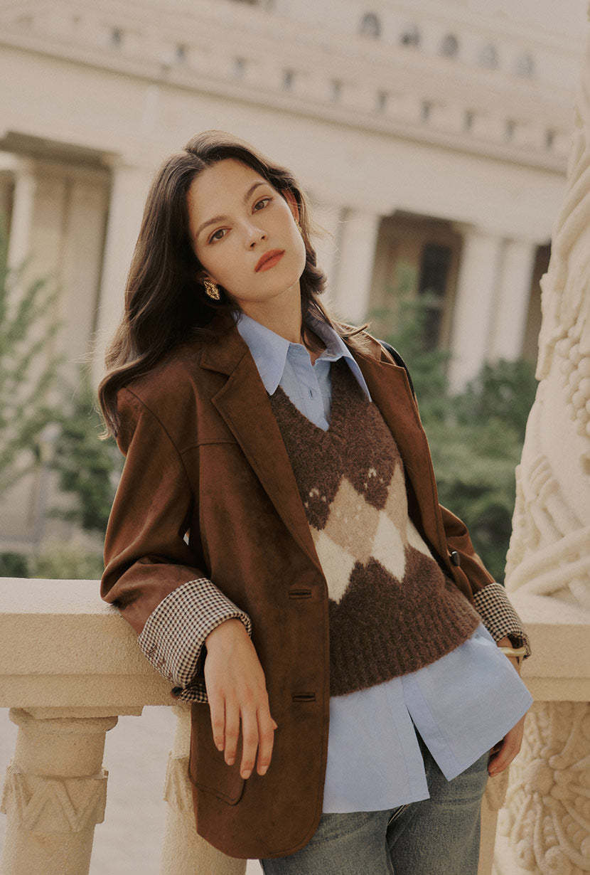 Dominique Oversized Suede Blazer - Caramel