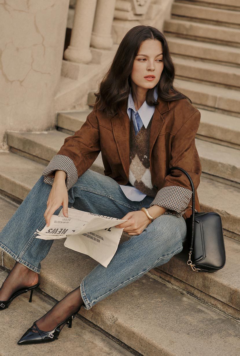 Dominique Oversized Suede Blazer - Caramel