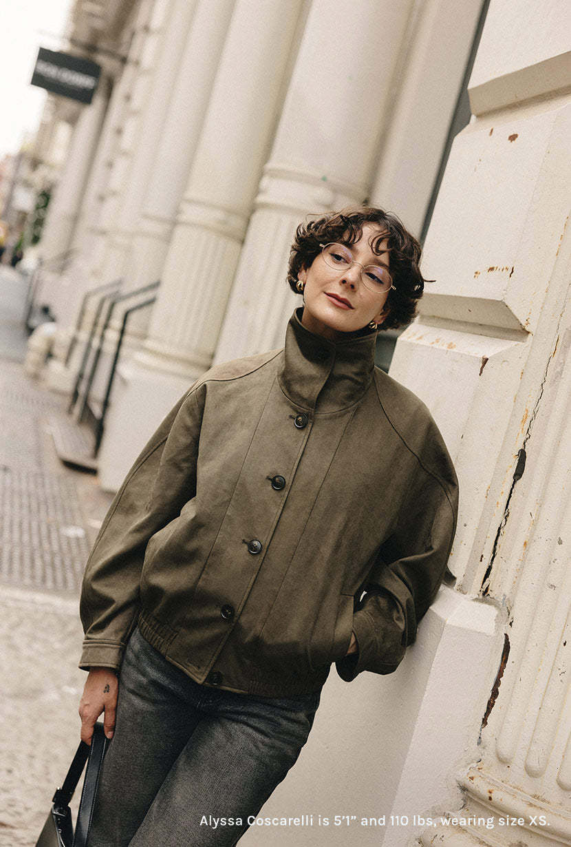 Ashley Oversized Suede Jacket - Kahki Green