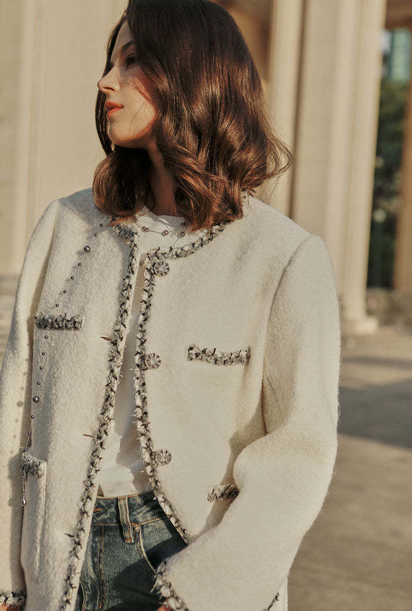 Charmaine Oversized Wool Tweed Coat - Ivory