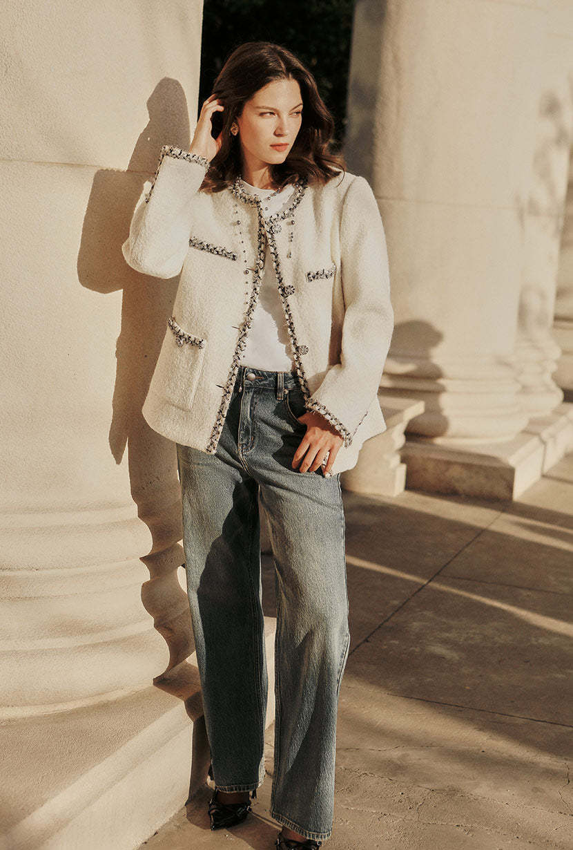 Charmaine Oversized Wool Tweed Coat - Ivory