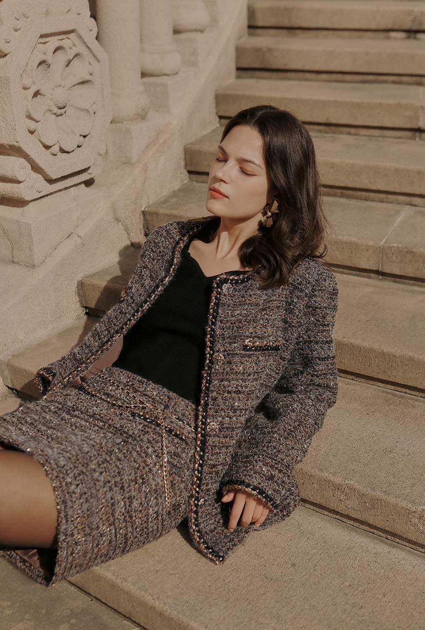 Charmaine Oversized Wool Tweed Coat - Charcoal