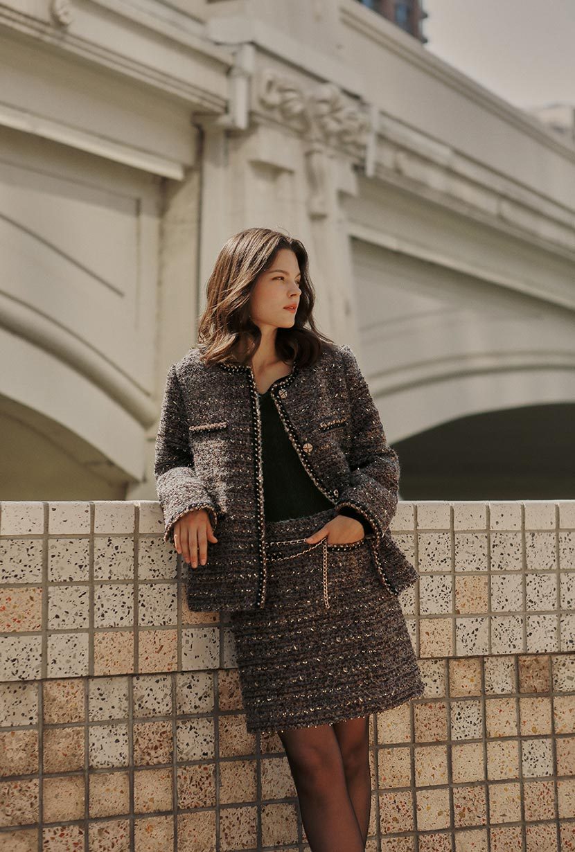 Charmaine Oversized Wool Tweed Coat - Charcoal