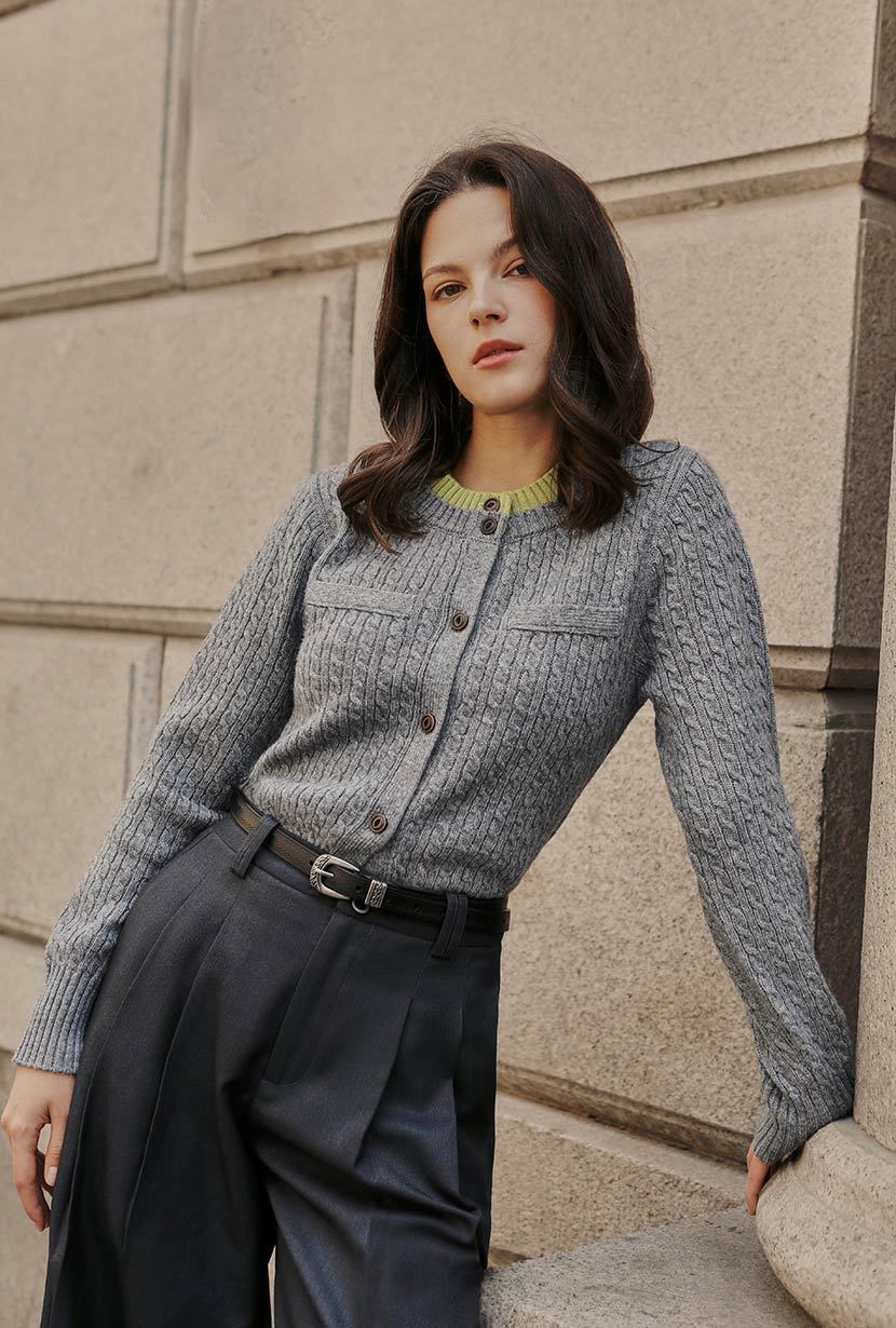 Carmina Wool Cardigan - Grey