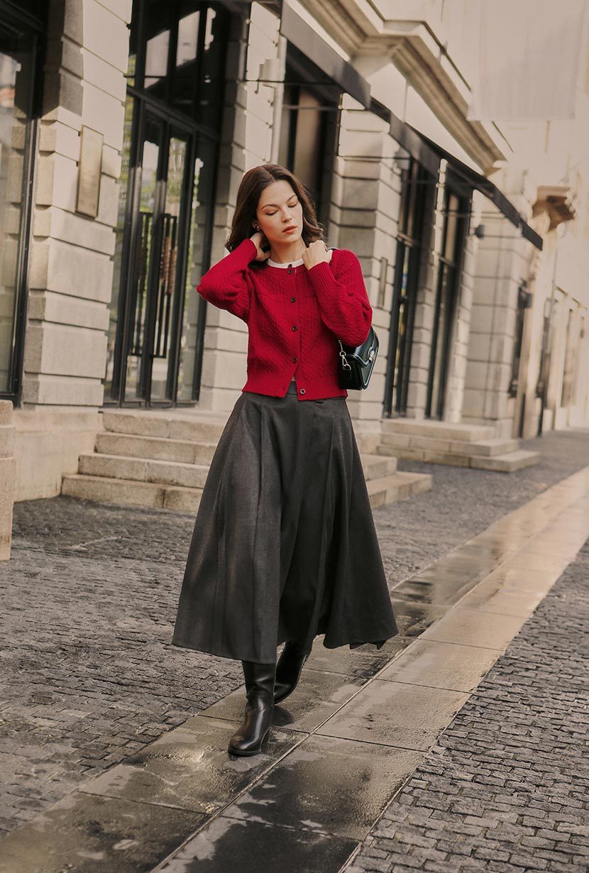 Carmina Wool Cardigan - Red