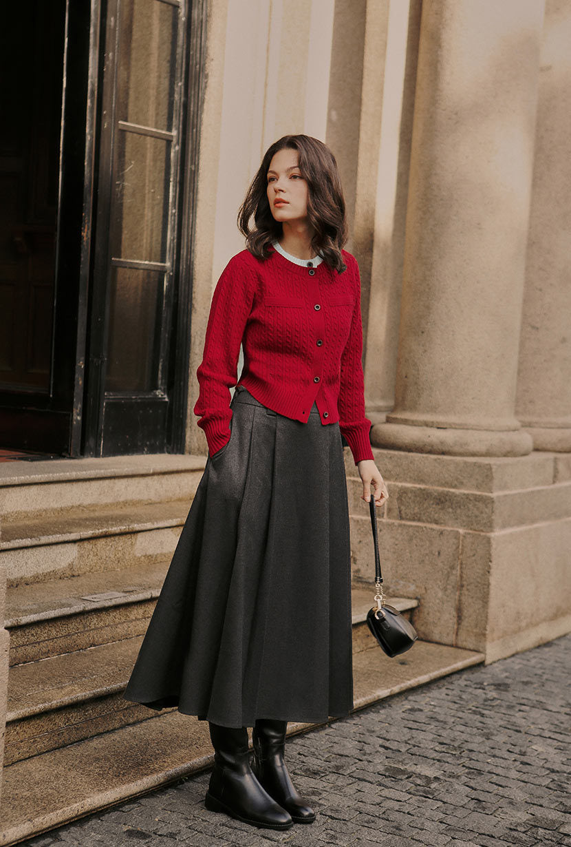 Carmina Wool Cardigan - Red