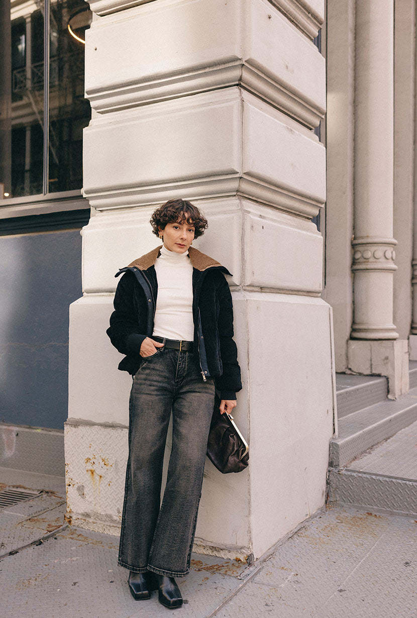 Carter Corduroy Down Jacket - Black