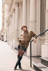 Cole Oversized Wool Short Coat - Brown