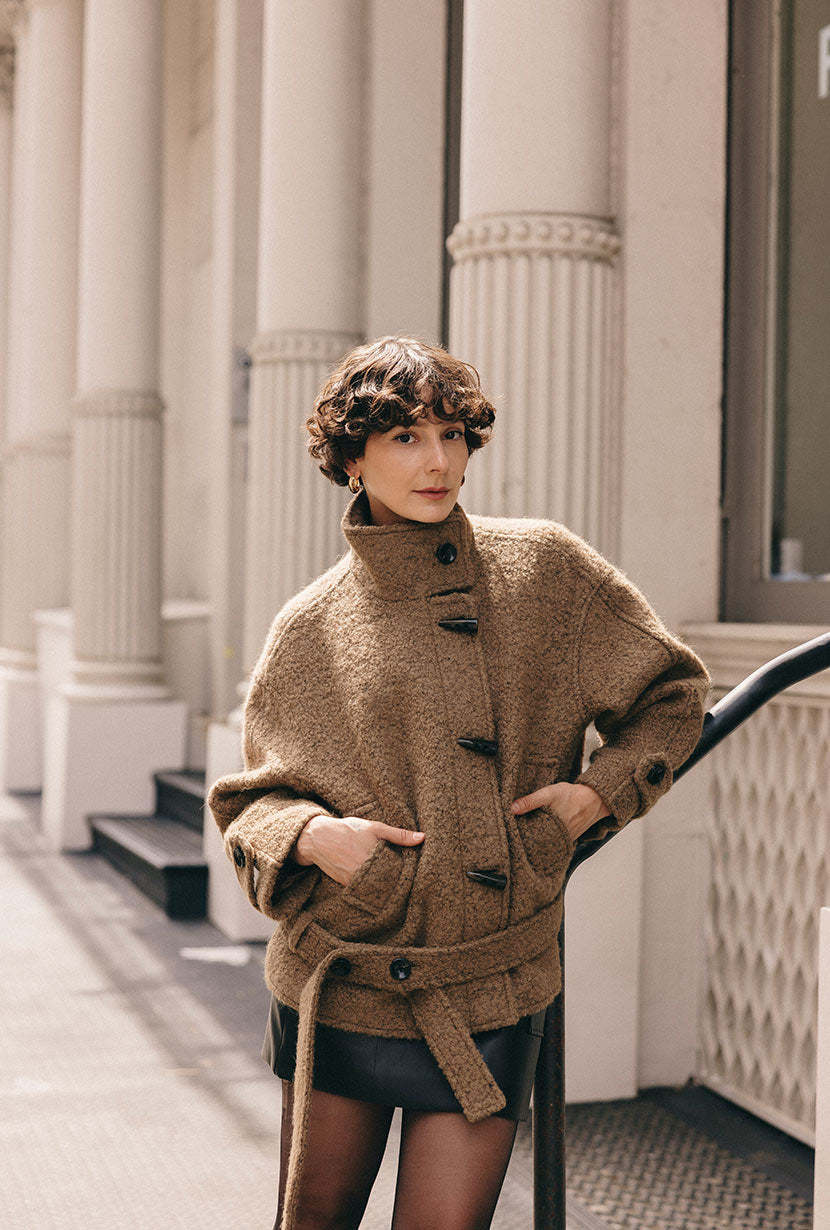 Cole Oversized Wool Short Coat - Brown