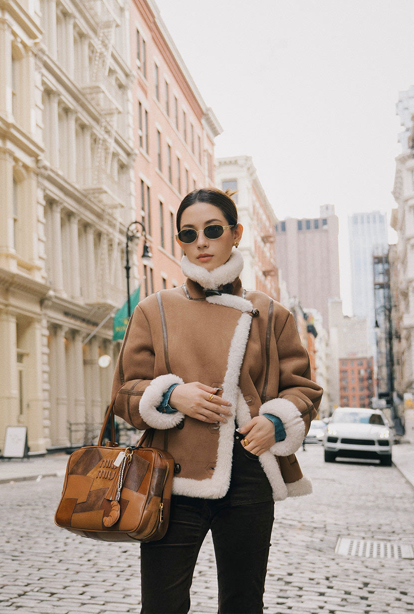 Callen Suede and Fur Faux Shearling Coat - Tawny