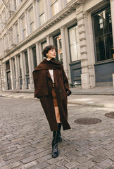 Carina Wool & Silk Scarf Coat - Chocolate