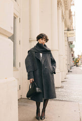 Carina Wool & Silk Scarf Coat - Charcoal