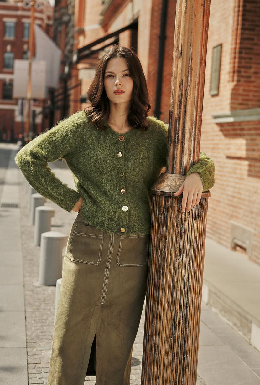 Brayden Alpaca Cardigan - Olive Green