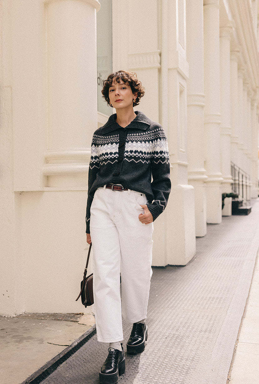 Cohen Fair Isle Wool Cardigan - Charcoal