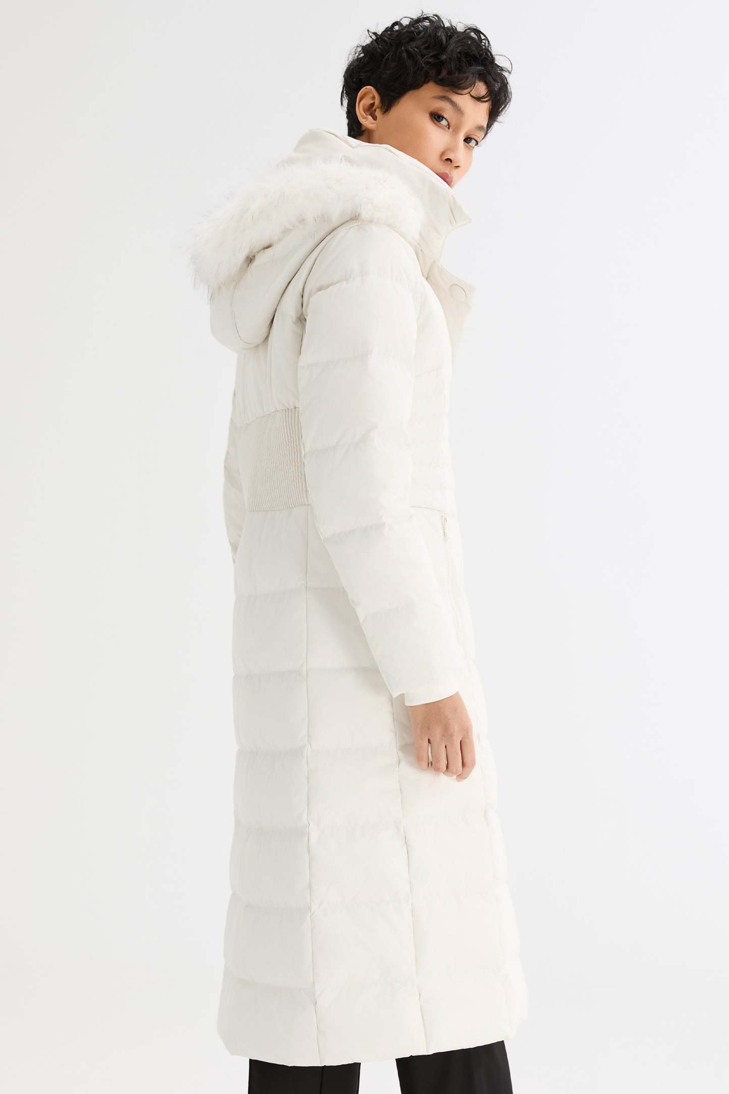 Long Puffer Down Coat with Hood Fur