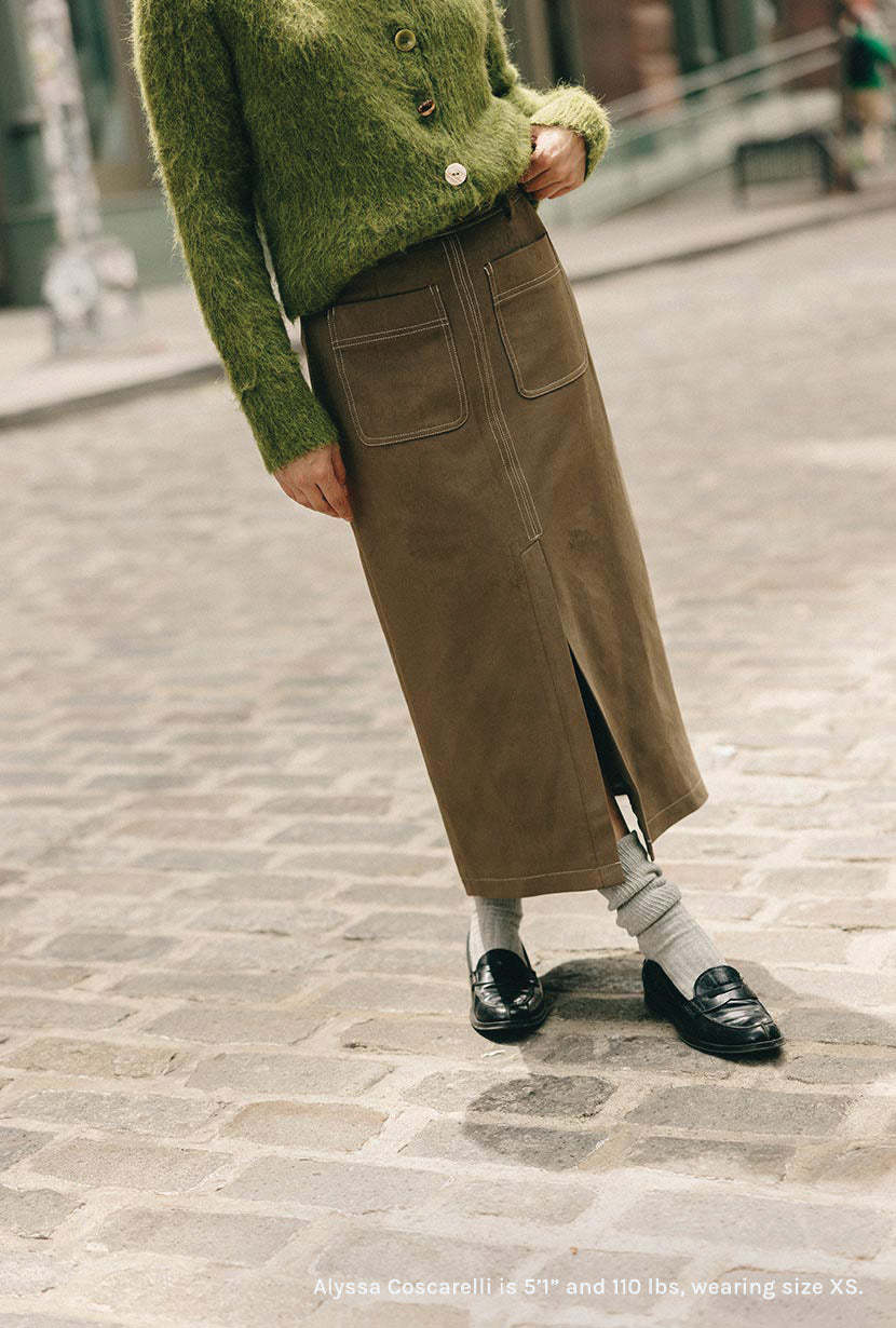 Debbie Suede Pencil Skirt - Kahki Green