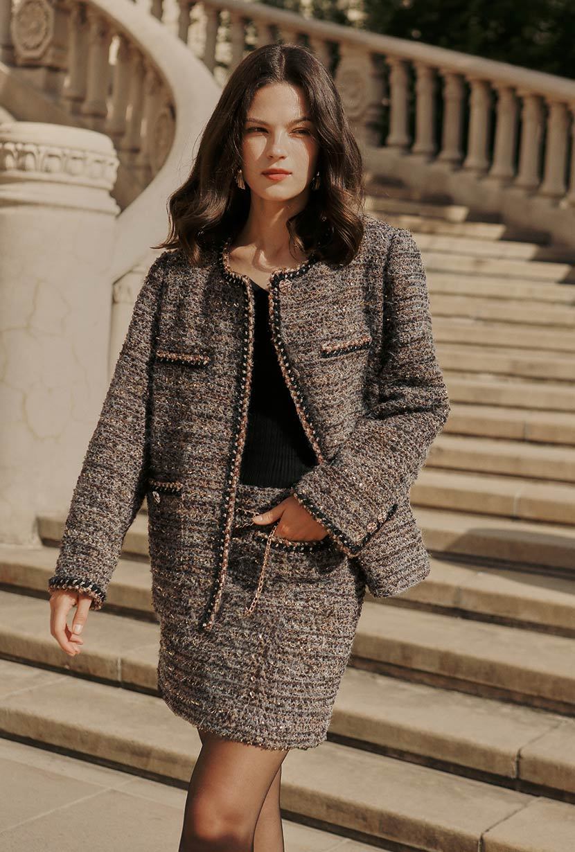 Ashton Mini Wool Tweed Skirt - Charcoal