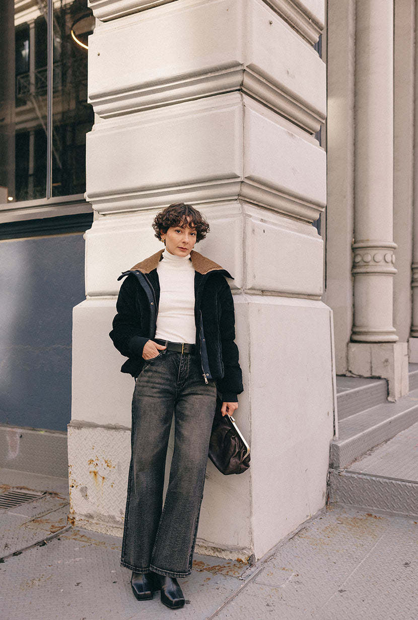 Cayden Mid Rise Straight Leg Jeans - Charcoal