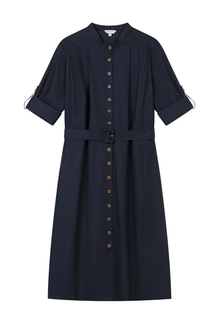 Miles Cotton Midi Dress - Navy