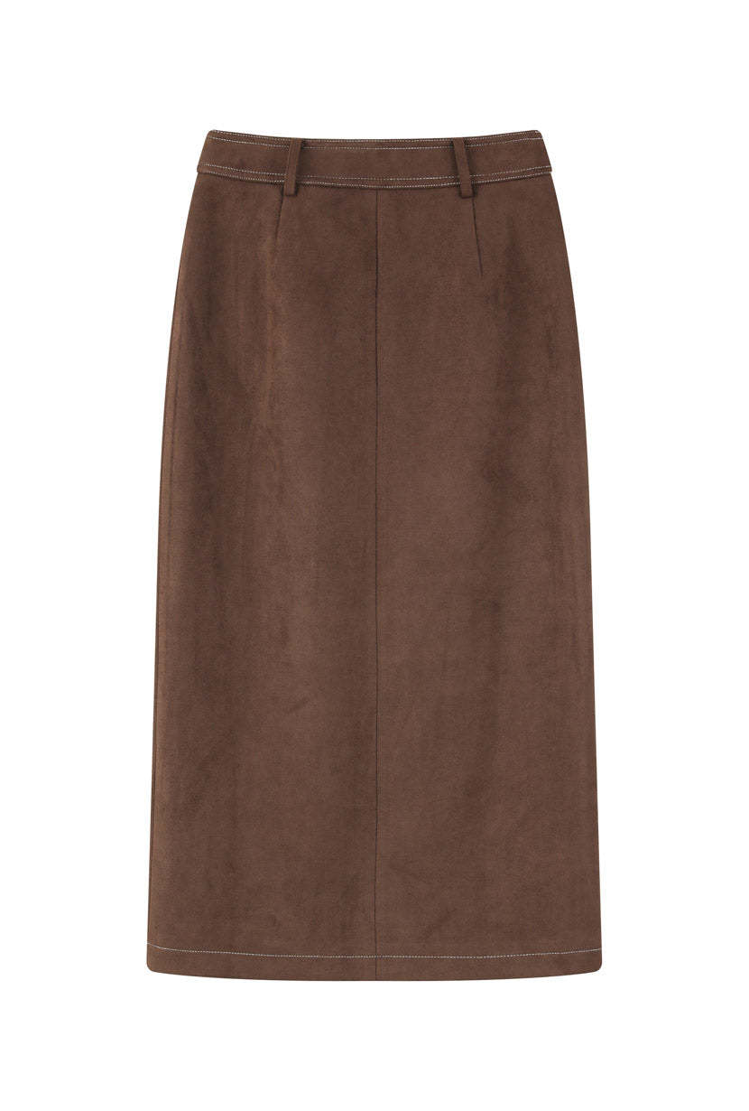Debbie Suede Pencil Skirt - Chocolate