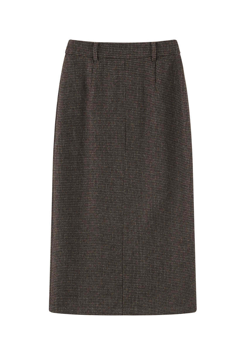 Debbie Wool Pencil Skirt - Checkered