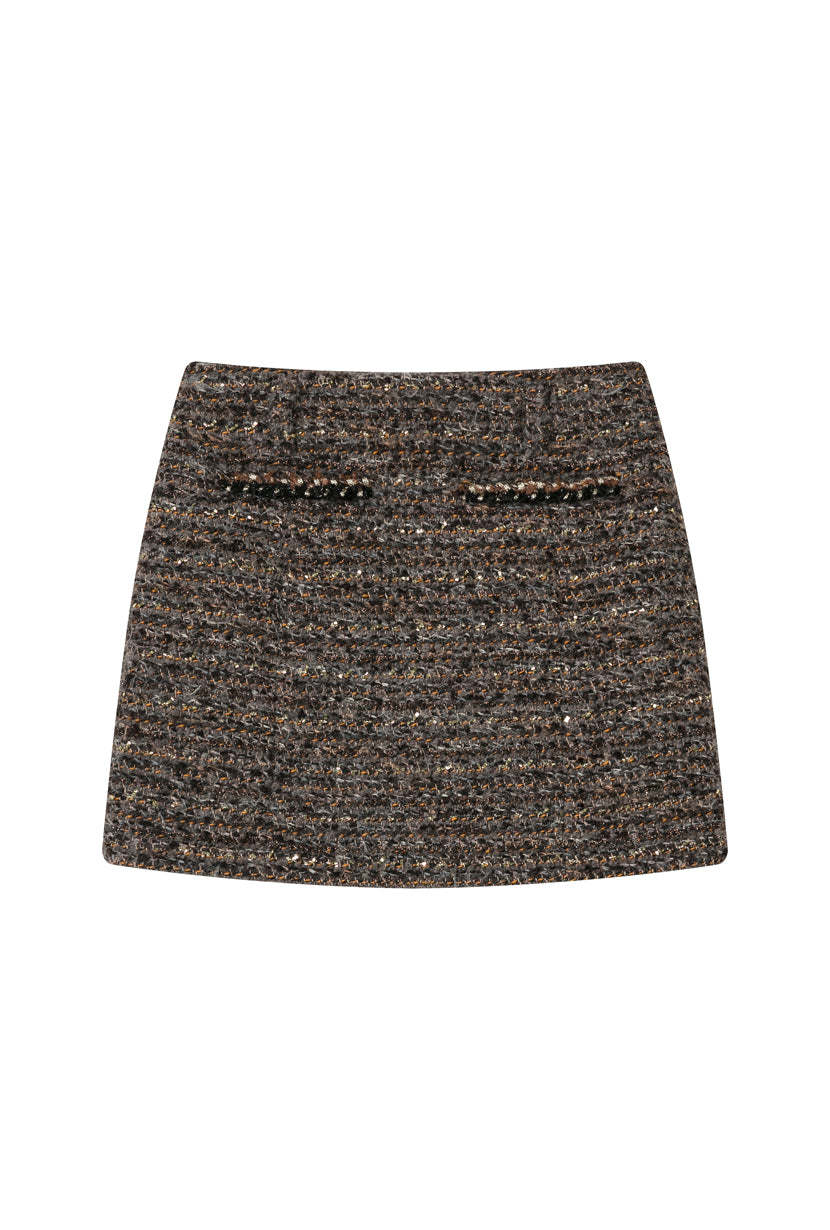 Ashton Mini Wool Tweed Skirt - Charcoal