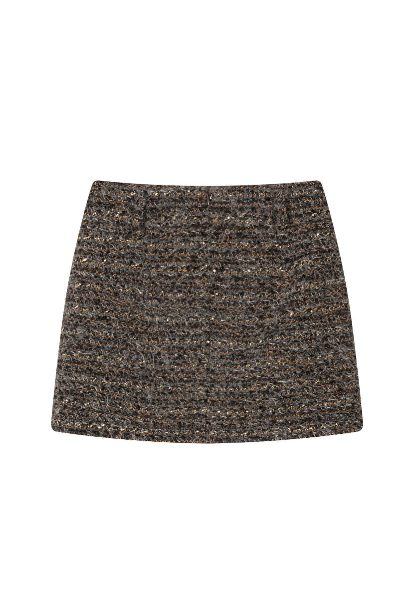 Ashton Mini Wool Tweed Skirt - Charcoal