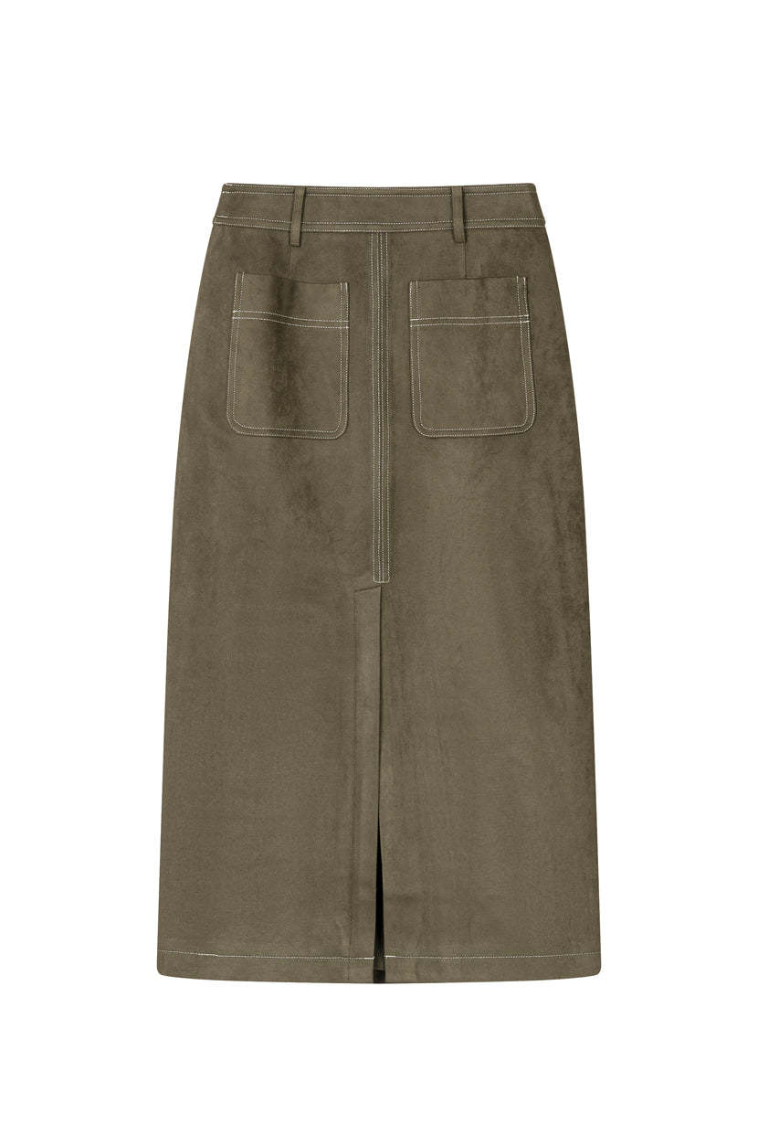 Debbie Suede Pencil Skirt - Kahki Green