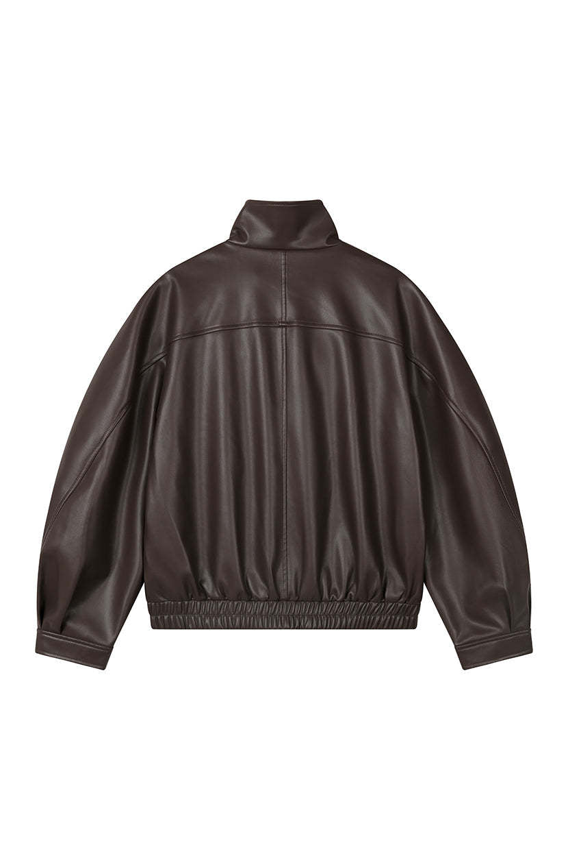 Ashley Oversized Faux Leather Jacket - Dark Umber