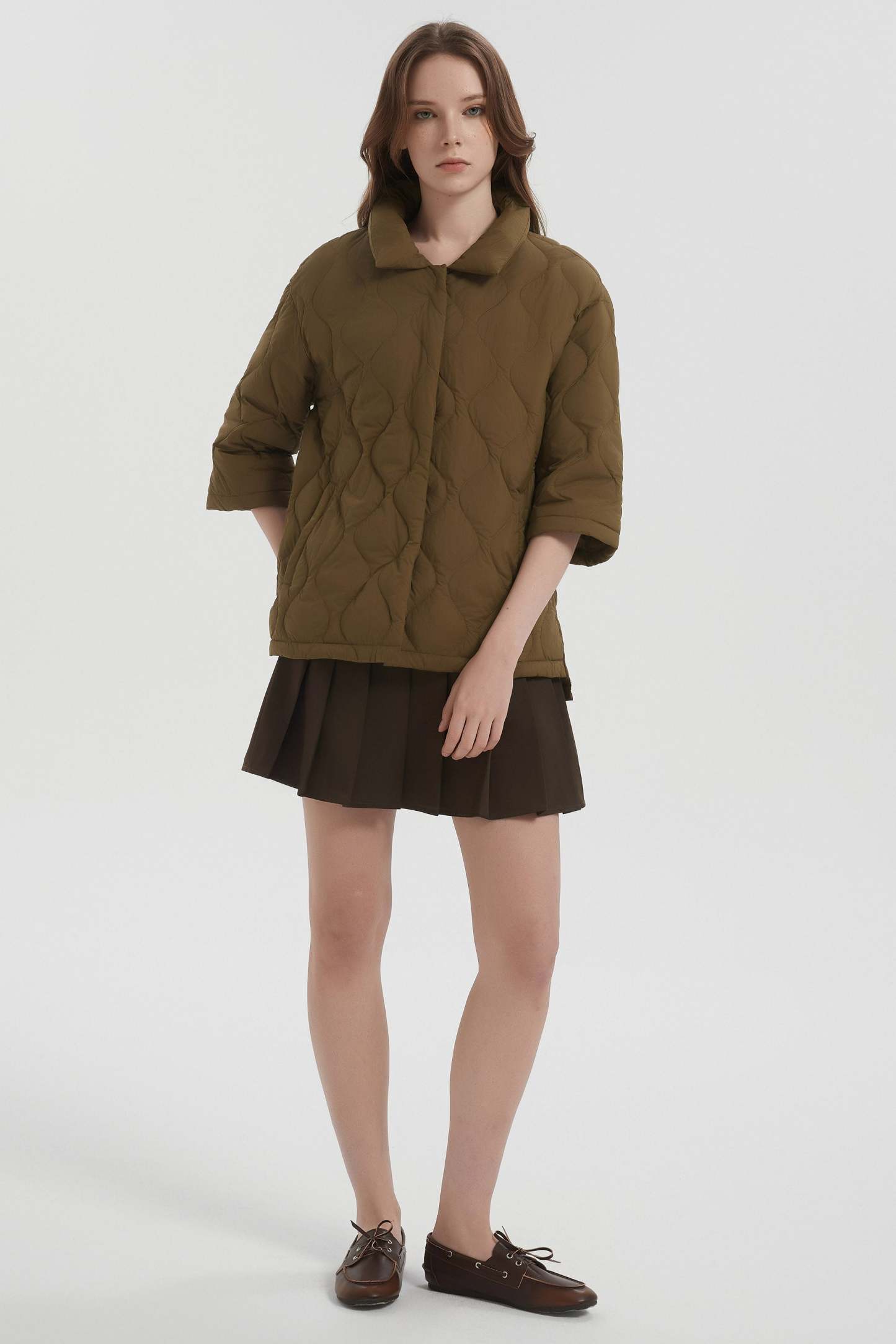 Down Puffer Jacket Three-quarter Sleeves Lightweight Oversized