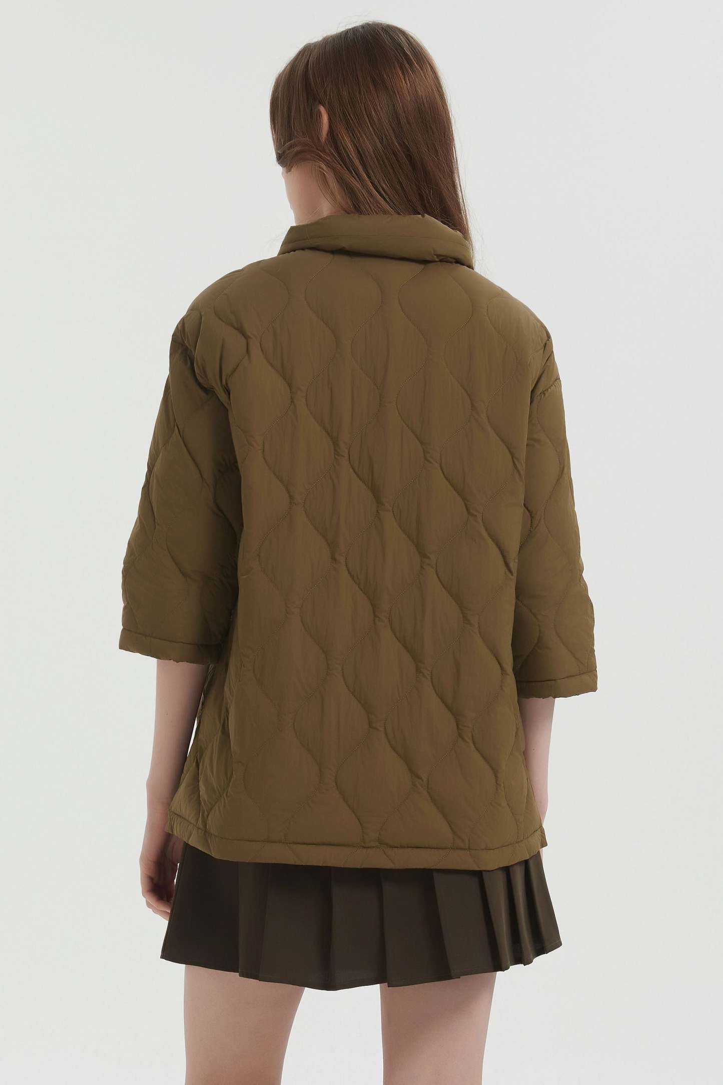 Down Puffer Jacket Three-quarter Sleeves Lightweight Oversized