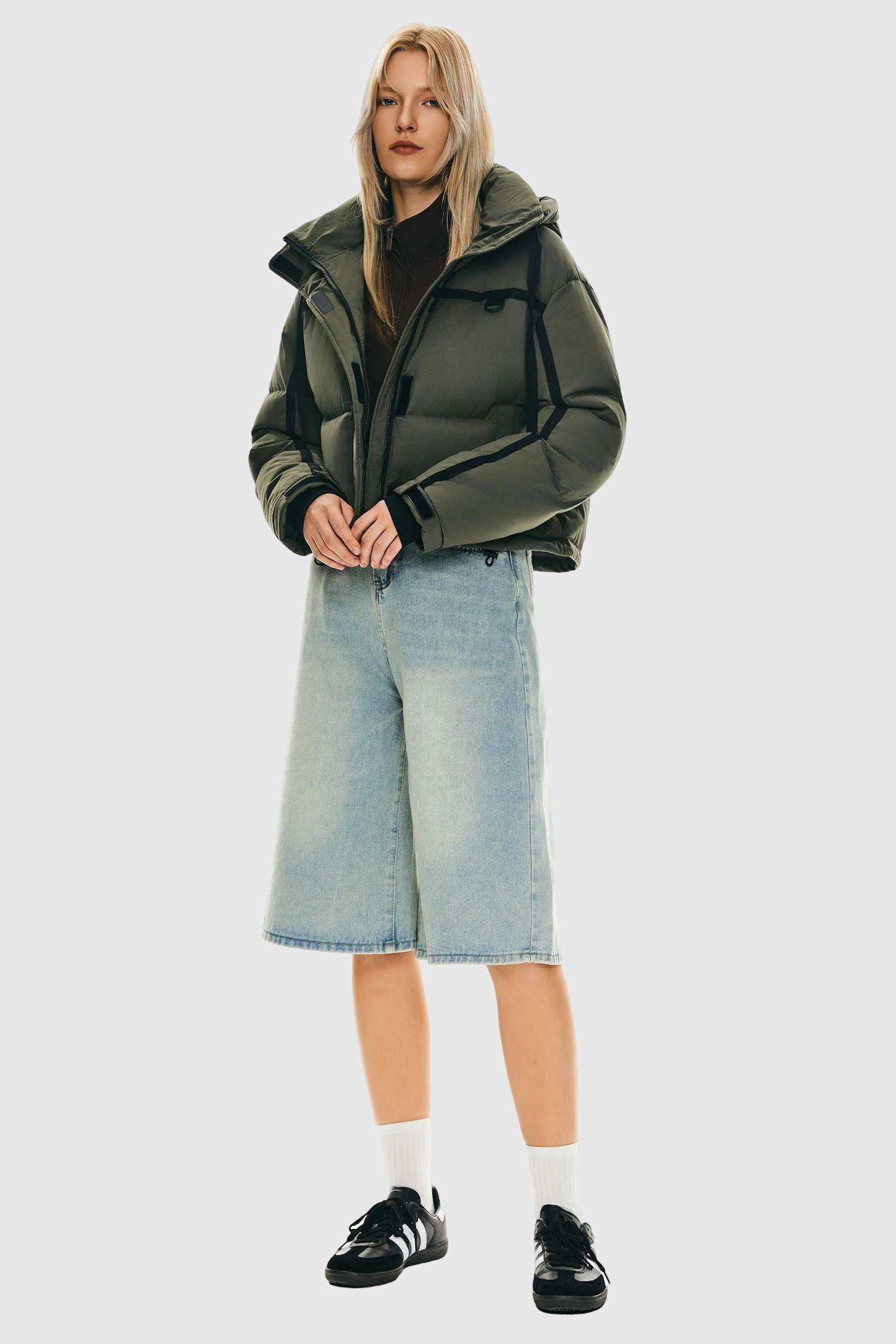 Winter Quilted Hooded Cropped Down Puffer Jacket